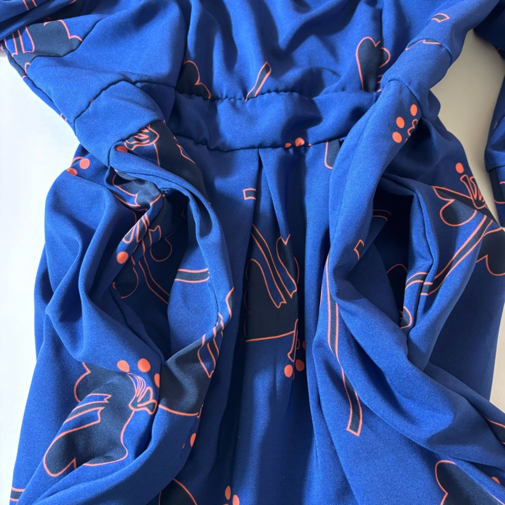 New Floral Midi Dress 3/4 Sleeves Pockets Evening Flare Pleated Blue Size XXL - Picture 9 of 15